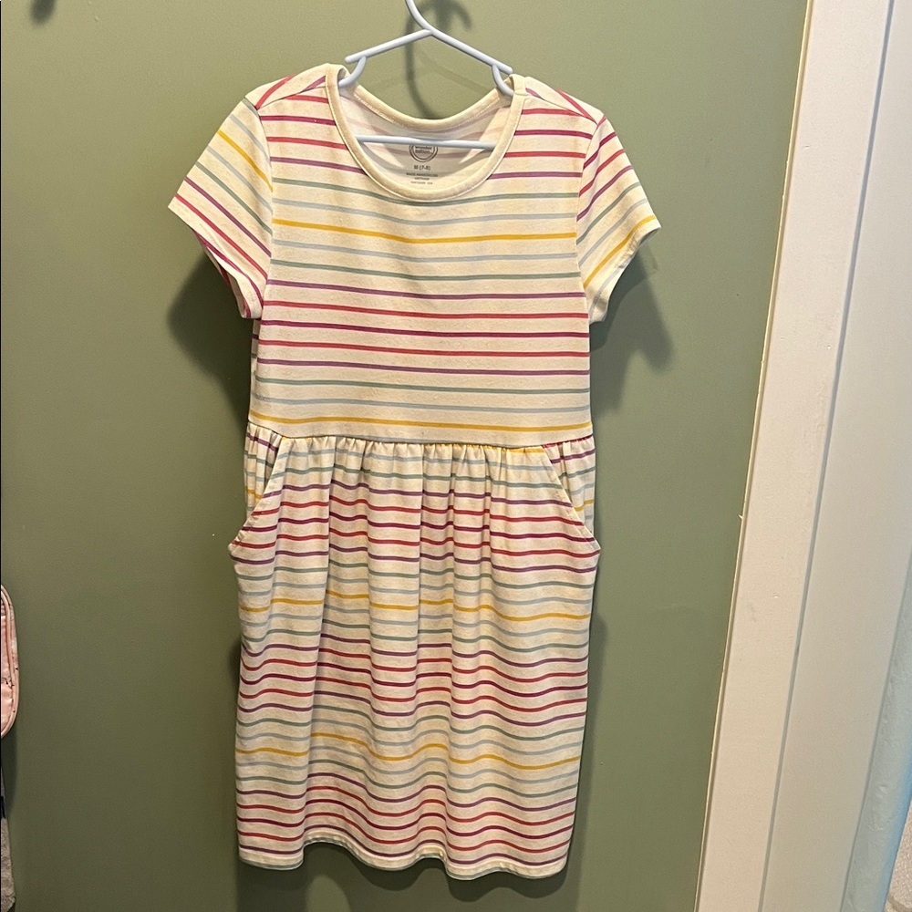 Striped Kids Dress - Pink, Yellow, White